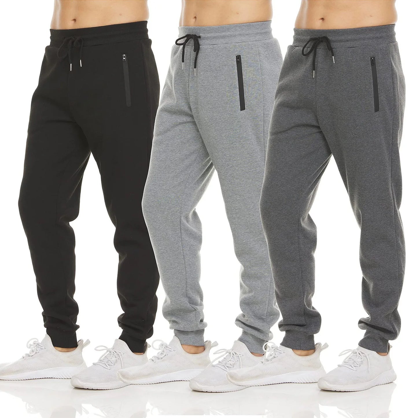 Mens Cargo Sweatpants - Solid Color Streetwear Trousers with Drawstring and Zipper Pockets - ZOOMNSTORE