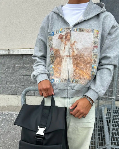 Hip-hop retro spring and autumn men casual hoodie personalized pattern printing Harajuku street men and women sweatshirts - ZOOMNSTORE