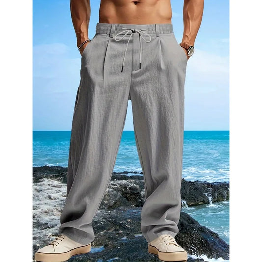Men Casual Pants - Cotton Drawstring | Straight Leg Trousers With Elastic Waist - ZOOMNSTORE