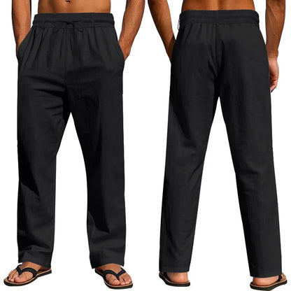 Men Casual Pants - Cotton Drawstring | Straight Leg Trousers With Elastic Waist - ZOOMNSTORE