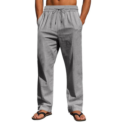 Men Casual Pants - Cotton Drawstring | Straight Leg Trousers With Elastic Waist - ZOOMNSTORE