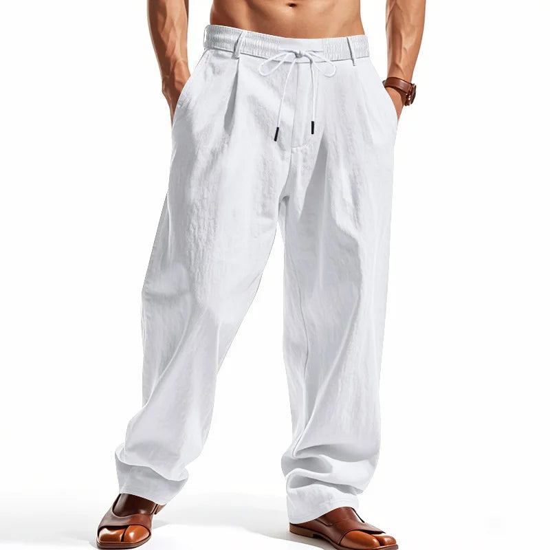 Men Casual Pants - Cotton Drawstring | Straight Leg Trousers With Elastic Waist - ZOOMNSTORE