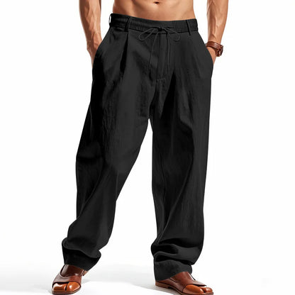 Men Casual Pants - Cotton Drawstring | Straight Leg Trousers With Elastic Waist - ZOOMNSTORE