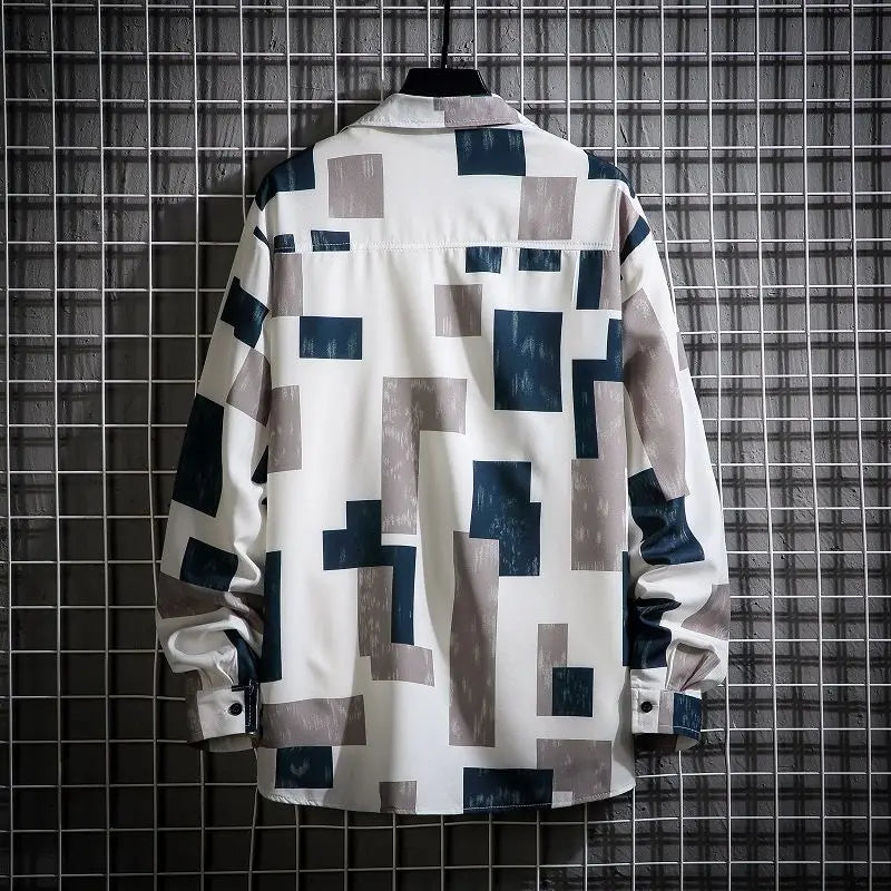 Men Casual Shirts - Plaid Long Sleeve Square Collar Button Front Shirt - ZOOMNSTORE