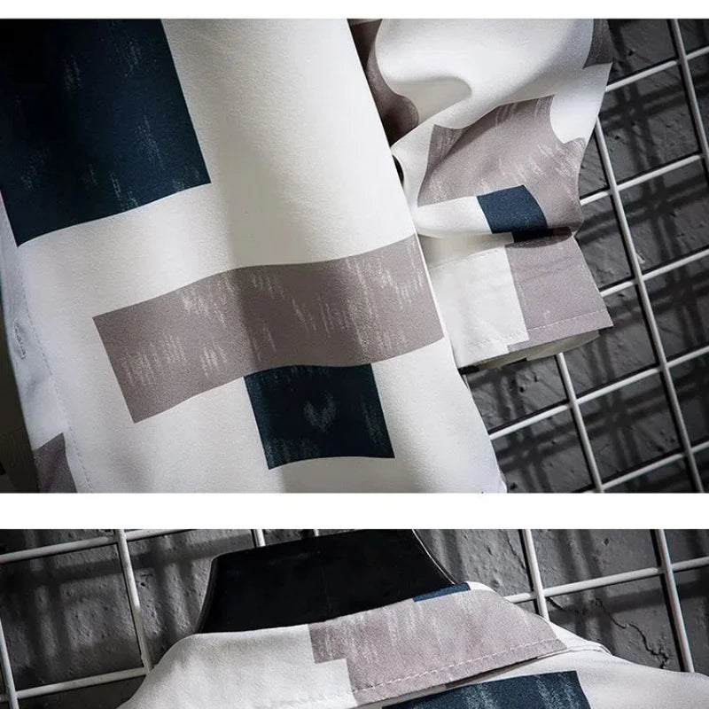 Men Casual Shirts - Plaid Long Sleeve Square Collar Button Front Shirt - ZOOMNSTORE