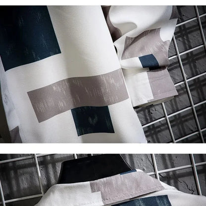 Men Casual Shirts - Plaid Long Sleeve Square Collar Button Front Shirt - ZOOMNSTORE