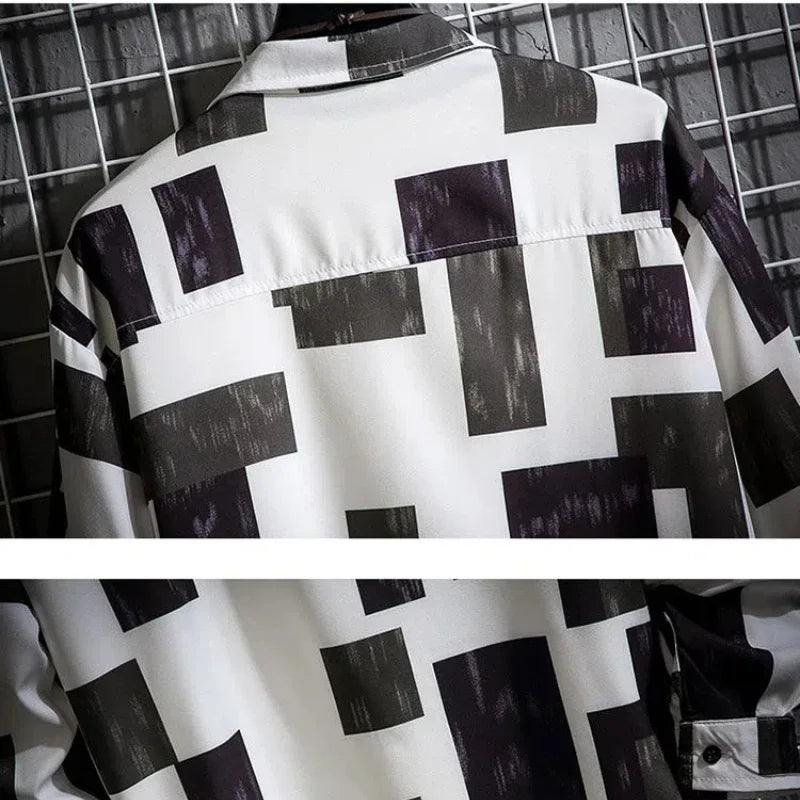 Men Casual Shirts - Plaid Long Sleeve Square Collar Button Front Shirt - ZOOMNSTORE