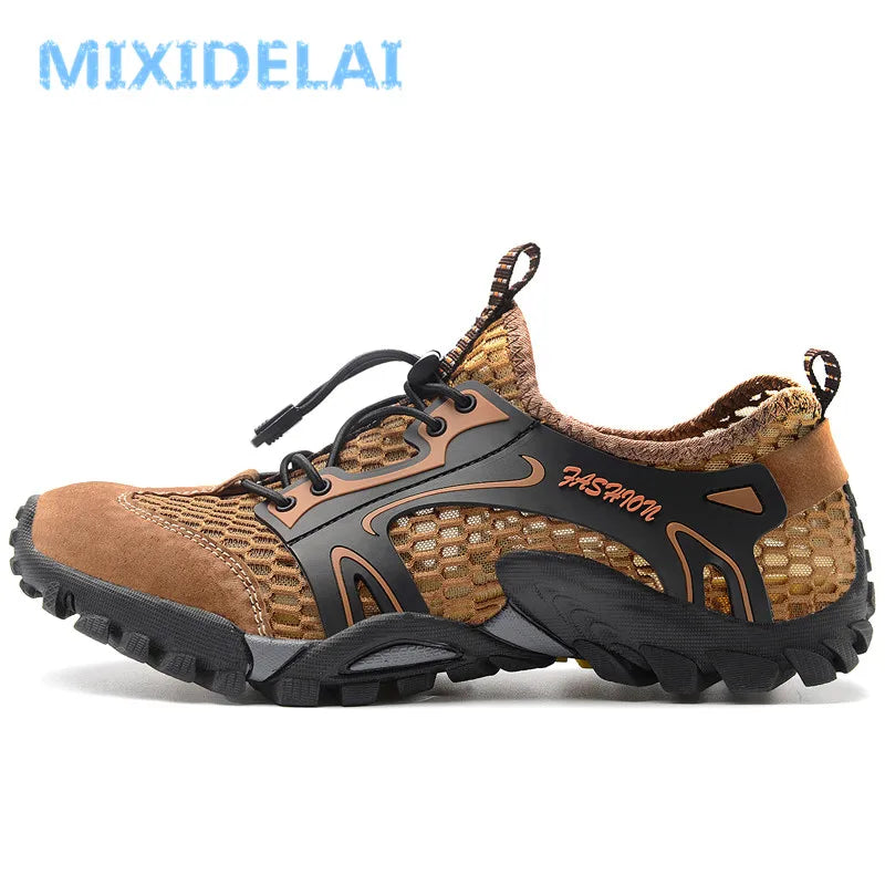 Big Size Mens Casual Sneakers - Breathable Mesh Leather Walking Shoes - ZOOMNSTORE