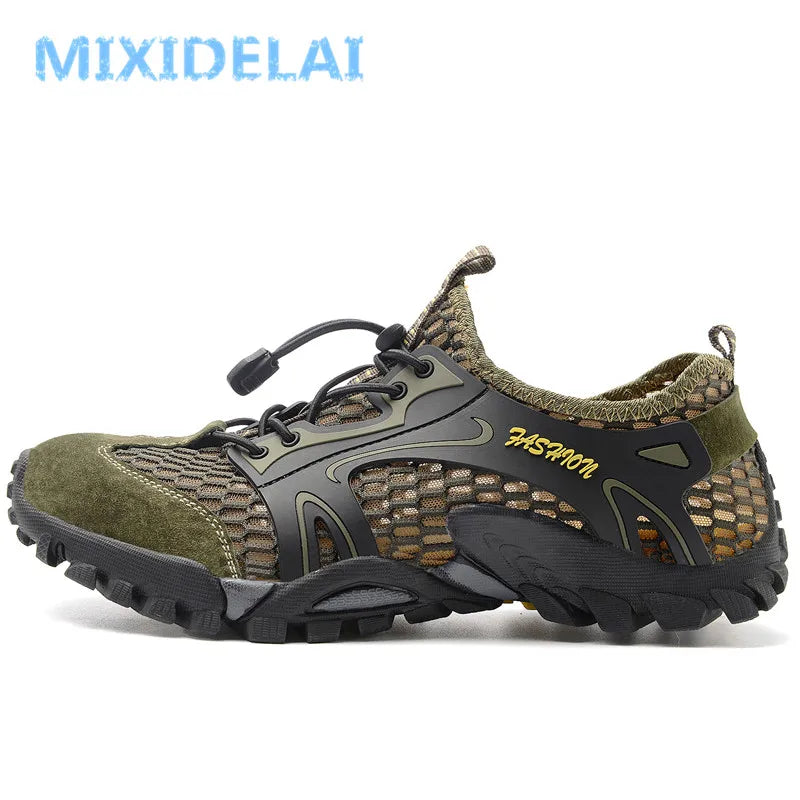 Big Size Mens Casual Sneakers - Breathable Mesh Leather Walking Shoes - ZOOMNSTORE