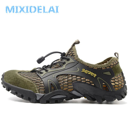 Big Size Mens Casual Sneakers - Breathable Mesh Leather Walking Shoes - ZOOMNSTORE