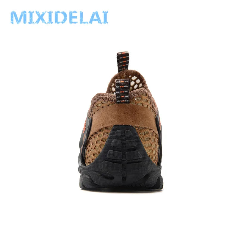 Big Size Mens Casual Sneakers - Breathable Mesh Leather Walking Shoes - ZOOMNSTORE