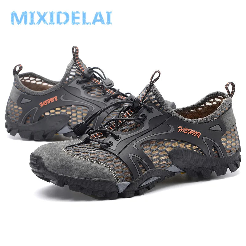 Big Size Mens Casual Sneakers - Breathable Mesh Leather Walking Shoes - ZOOMNSTORE