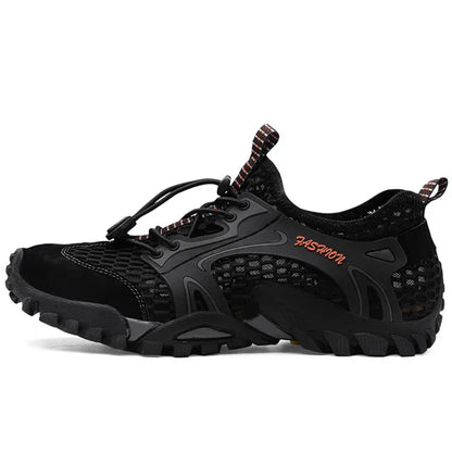 Big Size Mens Casual Sneakers - Breathable Mesh Leather Walking Shoes - ZOOMNSTORE