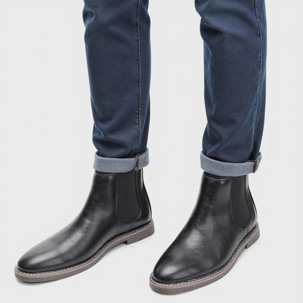 Men Chelsea Boots - Comfortable Leather Ankle Boots With Rubber Sole Shoes - ZOOMNSTORE