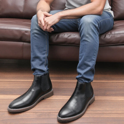 Men Chelsea Boots - Comfortable Leather Ankle Boots With Rubber Sole Shoes - ZOOMNSTORE