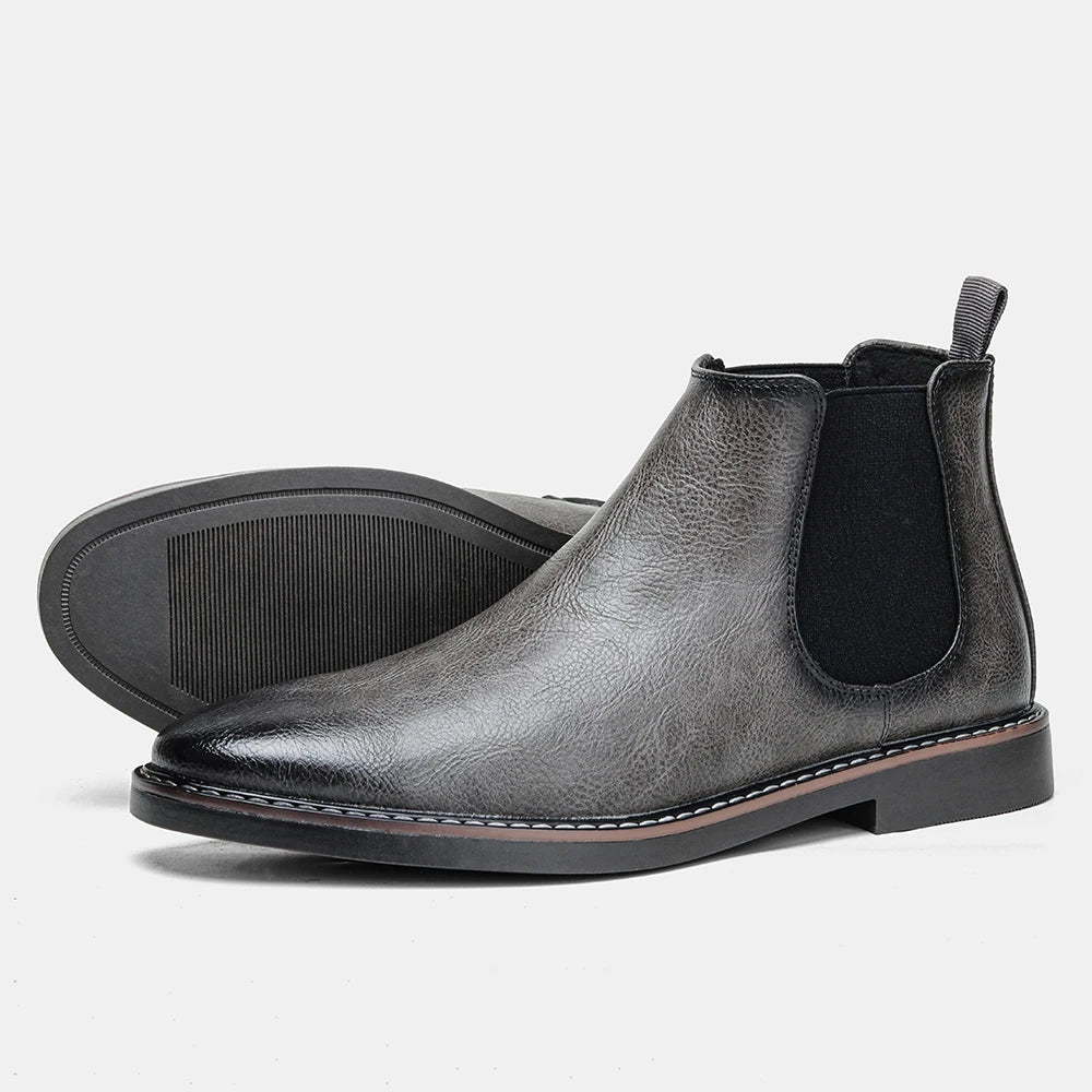 Men Chelsea Boots - Comfortable Leather Ankle Boots With Rubber Sole Shoes - ZOOMNSTORE