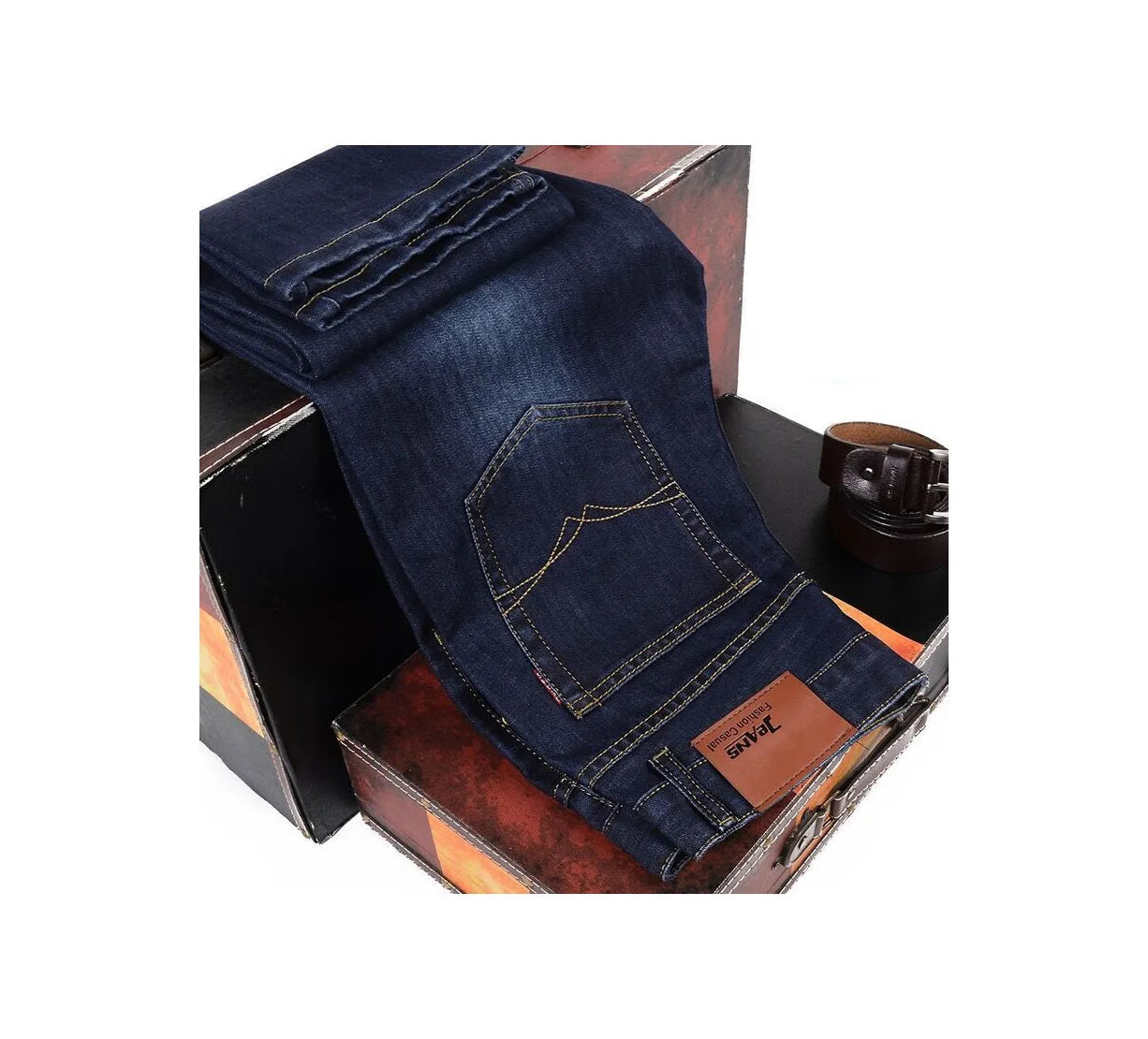 Men Classic Jeans – Wide Leg Denim Pants With High Waist & Slight Stretch - ZOOMNSTORE