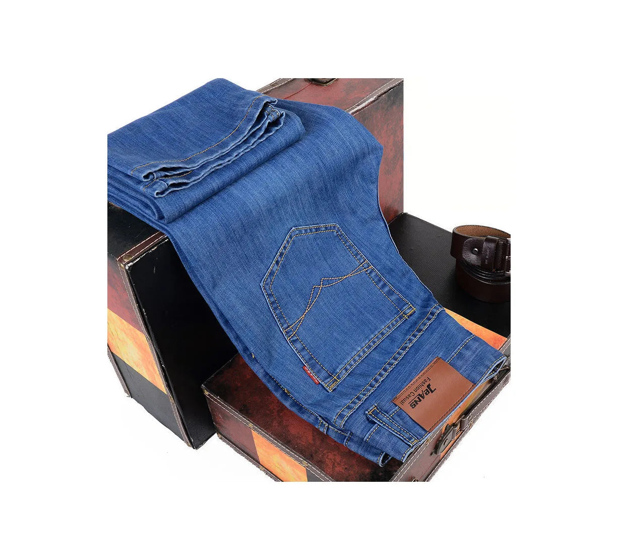 Men Classic Jeans – Wide Leg Denim Pants With High Waist & Slight Stretch - ZOOMNSTORE