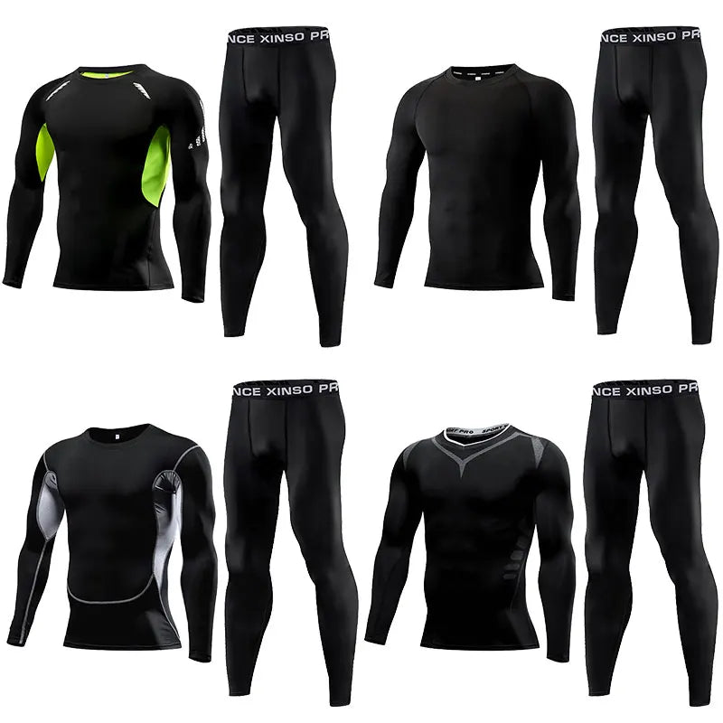 Men Compression Sportswear - Elastic Fitness Clothing Set With Dry Fit Leggings - ZOOMNSTORE