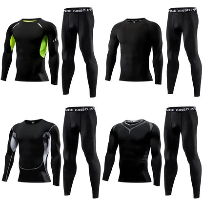 Men Compression Sportswear - Elastic Fitness Clothing Set With Dry Fit Leggings - ZOOMNSTORE