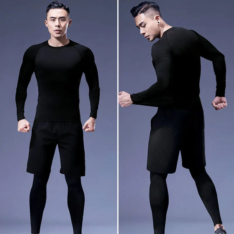 Men Compression Sportswear - Elastic Fitness Clothing Set With Dry Fit Leggings - ZOOMNSTORE