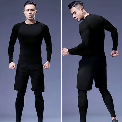 Men Compression Sportswear - Elastic Fitness Clothing Set With Dry Fit Leggings - ZOOMNSTORE