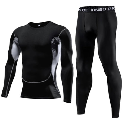 Men Compression Sportswear - Elastic Fitness Clothing Set With Dry Fit Leggings - ZOOMNSTORE