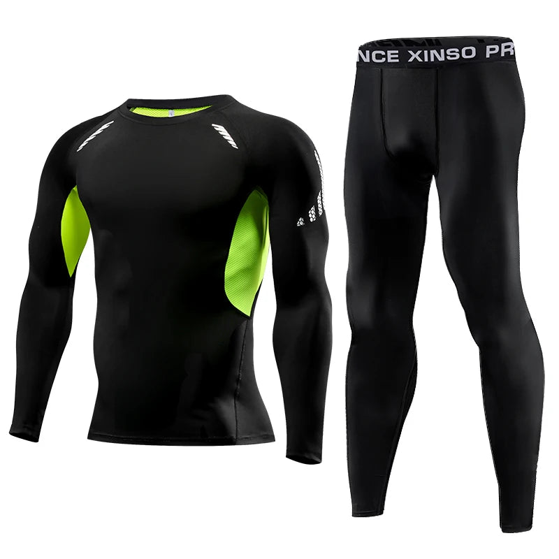 Men Compression Sportswear - Elastic Fitness Clothing Set With Dry Fit Leggings - ZOOMNSTORE