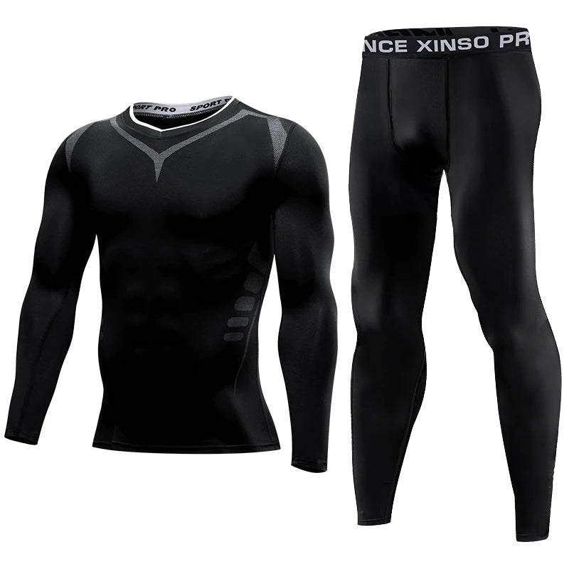 Men Compression Sportswear - Elastic Fitness Clothing Set With Dry Fit Leggings - ZOOMNSTORE