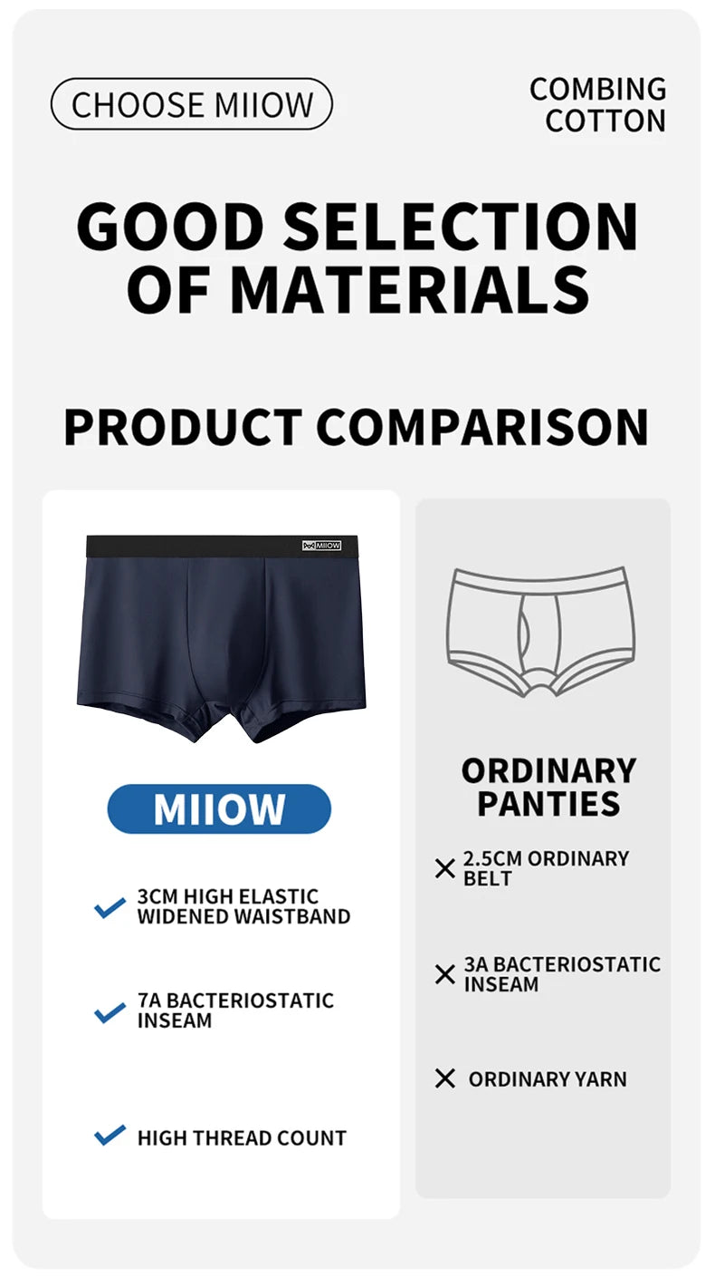 Men Cotton Boxer Briefs - 3Pcs Comfortable Breathable Solid Pattern Boxers - ZOOMNSTORE
