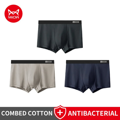 Men Cotton Boxer Briefs - 3Pcs Comfortable Breathable Solid Pattern Boxers - ZOOMNSTORE