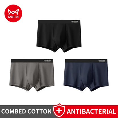 Men Cotton Boxer Briefs - 3Pcs Comfortable Breathable Solid Pattern Boxers - ZOOMNSTORE