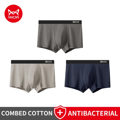 Men Cotton Boxer Briefs - 3Pcs Comfortable Breathable Solid Pattern Boxers - ZOOMNSTORE