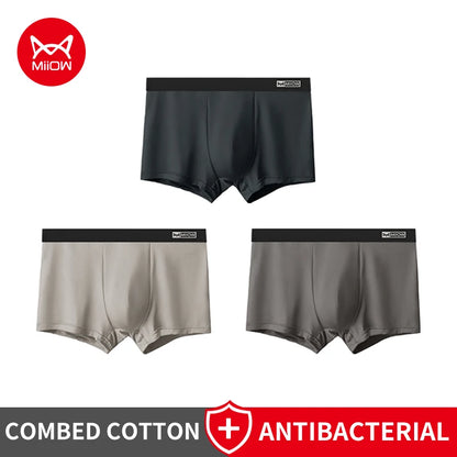 Men Cotton Boxer Briefs - 3Pcs Comfortable Breathable Solid Pattern Boxers - ZOOMNSTORE