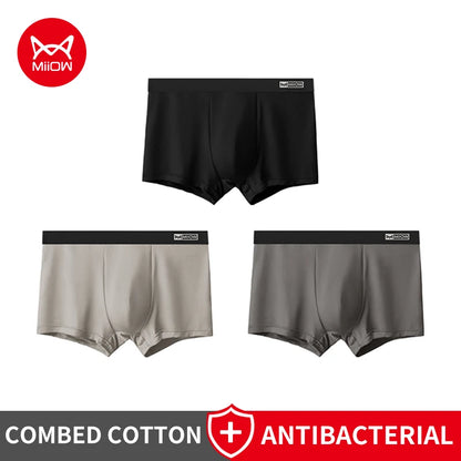 Men Cotton Boxer Briefs - 3Pcs Comfortable Breathable Solid Pattern Boxers - ZOOMNSTORE
