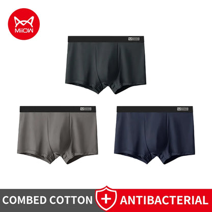 Men Cotton Boxer Briefs - 3Pcs Comfortable Breathable Solid Pattern Boxers - ZOOMNSTORE