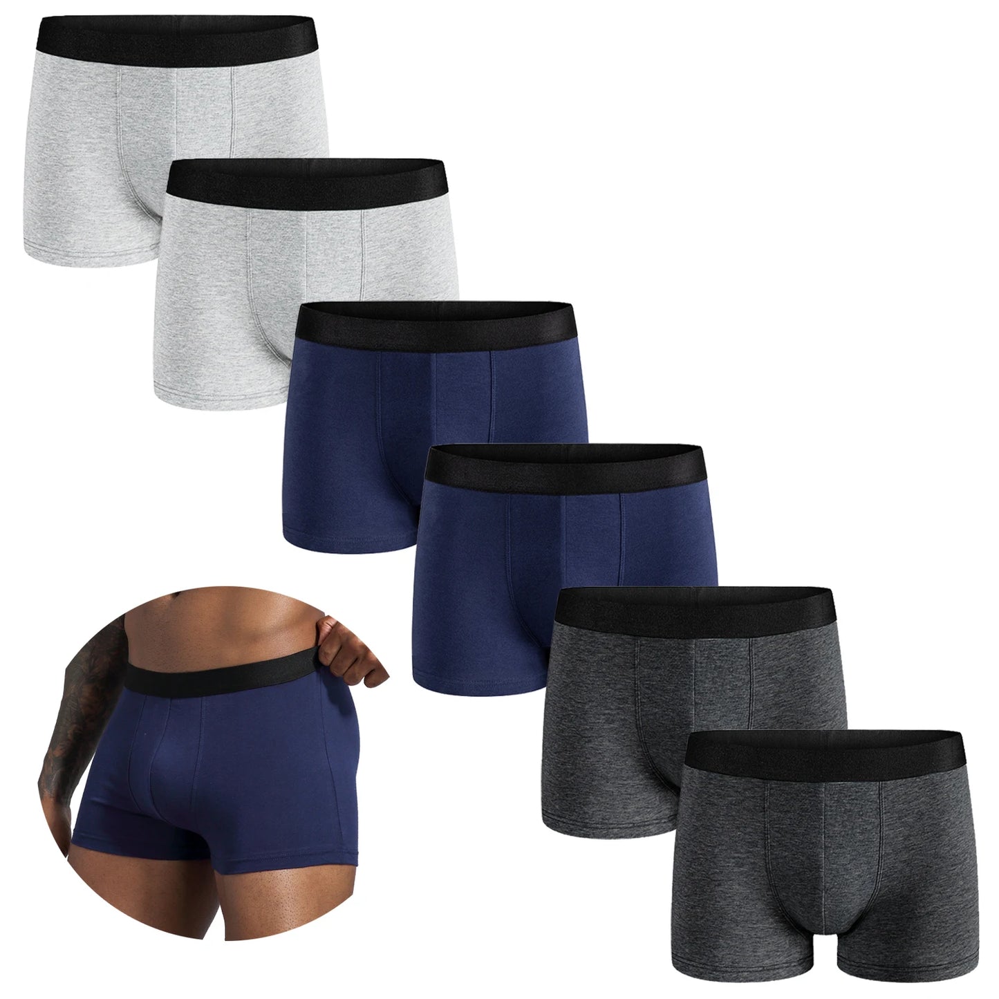 Men Cotton Boxer Briefs - 6pcs Luxury Men's Underwear Set | Soft Breathable Knit Fabric Boxers - ZOOMNSTORE