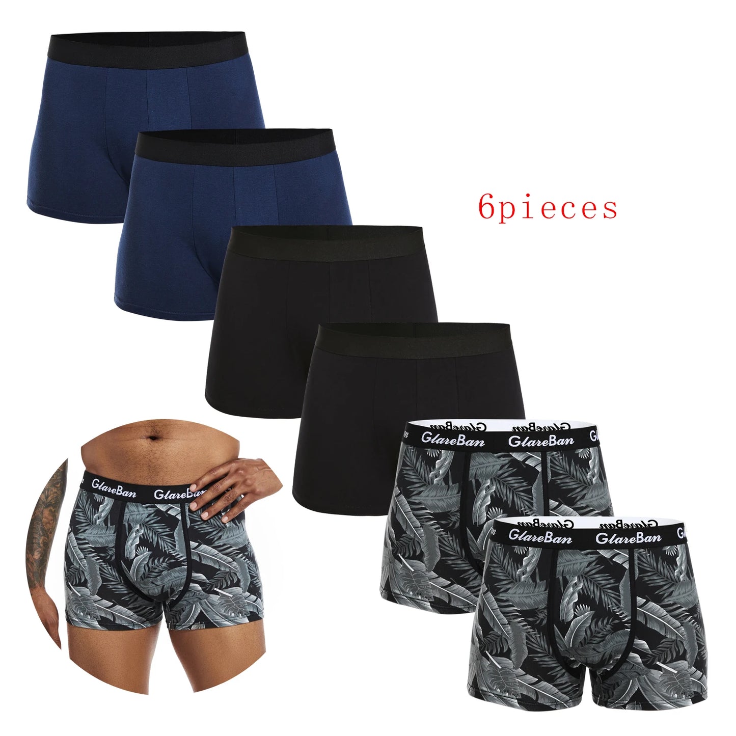 Men Cotton Boxer Briefs - 6pcs Luxury Men's Underwear Set | Soft Breathable Knit Fabric Boxers - ZOOMNSTORE