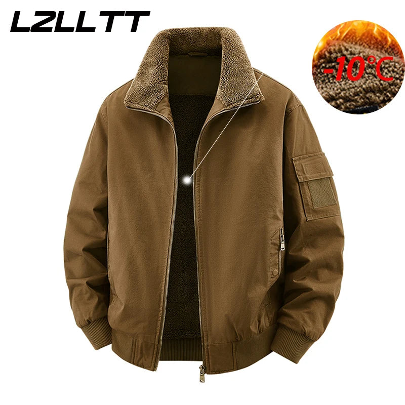 Men Cotton Jacket - Warm Bomber Jacket With Zipper Closure | Slim Fit Stand Collar Coat - ZOOMNSTORE