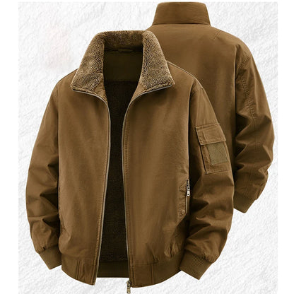 Men Cotton Jacket - Warm Bomber Jacket With Zipper Closure | Slim Fit Stand Collar Coat - ZOOMNSTORE