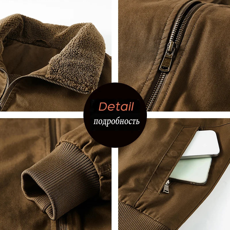 Men Cotton Jacket - Warm Bomber Jacket With Zipper Closure | Slim Fit Stand Collar Coat - ZOOMNSTORE
