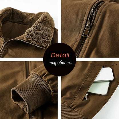 Men Cotton Jacket - Warm Bomber Jacket With Zipper Closure | Slim Fit Stand Collar Coat - ZOOMNSTORE
