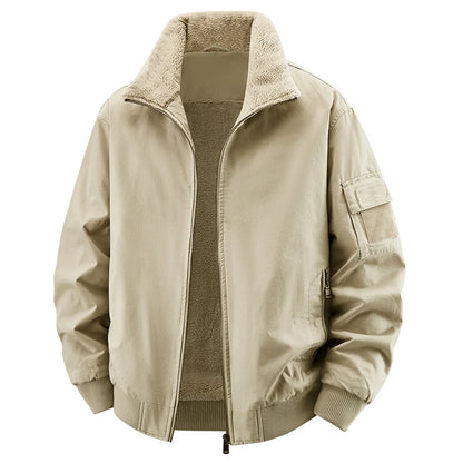 Men Cotton Jacket - Warm Bomber Jacket With Zipper Closure | Slim Fit Stand Collar Coat - ZOOMNSTORE
