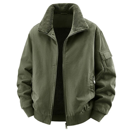 Men Cotton Jacket - Warm Bomber Jacket With Zipper Closure | Slim Fit Stand Collar Coat - ZOOMNSTORE