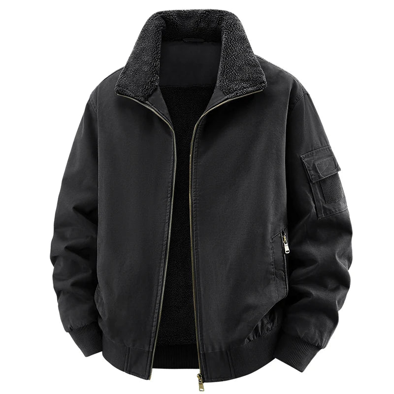 Men Cotton Jacket - Warm Bomber Jacket With Zipper Closure | Slim Fit Stand Collar Coat - ZOOMNSTORE