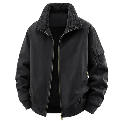 Men Cotton Jacket - Warm Bomber Jacket With Zipper Closure | Slim Fit Stand Collar Coat - ZOOMNSTORE