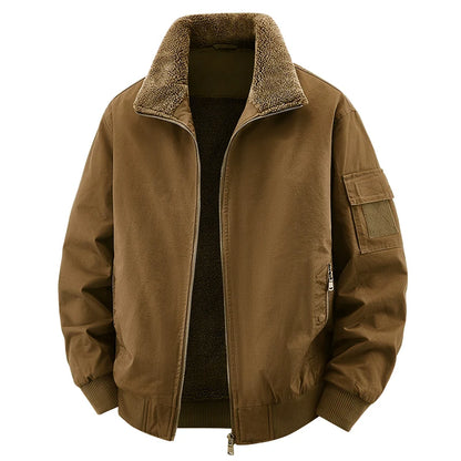 Men Cotton Jacket - Warm Bomber Jacket With Zipper Closure | Slim Fit Stand Collar Coat - ZOOMNSTORE