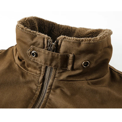 Men Cotton Jacket - Warm Bomber Jacket With Zipper Closure | Slim Fit Stand Collar Coat - ZOOMNSTORE