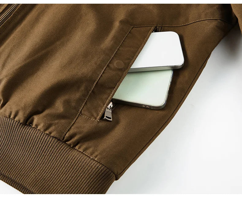 Men Cotton Jacket - Warm Bomber Jacket With Zipper Closure | Slim Fit Stand Collar Coat - ZOOMNSTORE