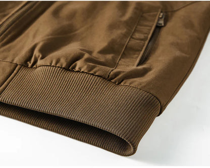 Men Cotton Jacket - Warm Bomber Jacket With Zipper Closure | Slim Fit Stand Collar Coat - ZOOMNSTORE